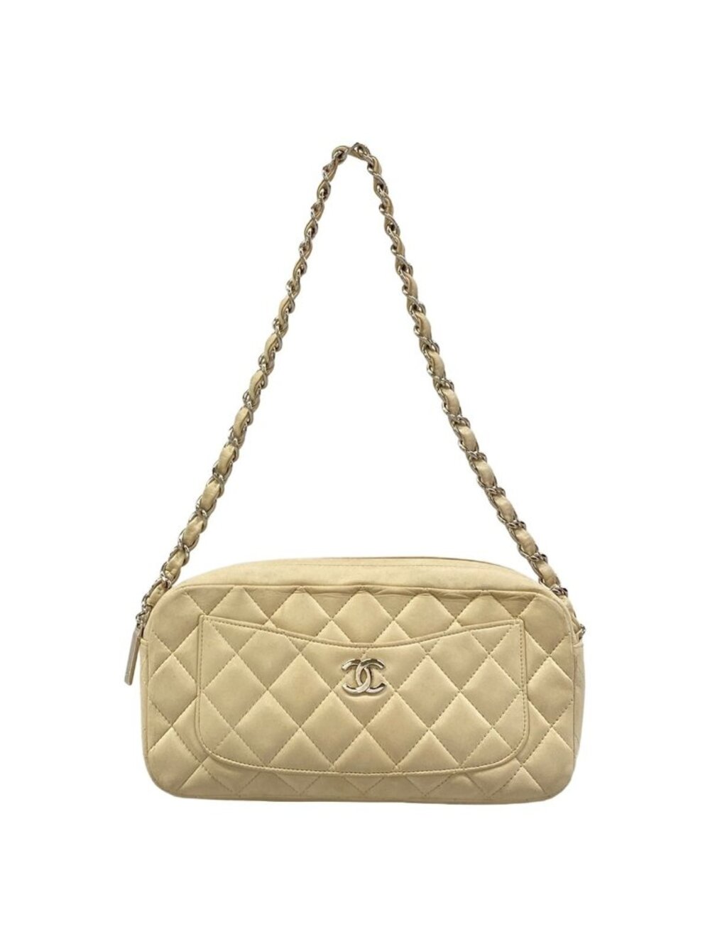 Chanel Shoulder Bag Quilted Ivory Logo Light Boutique Lambskin